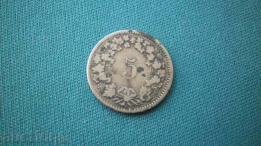 Switzerland 5 Rapen 1850 V Silver Rare (k)