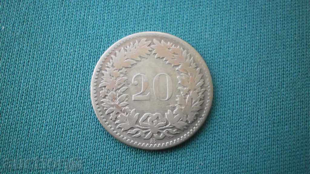 Switzerland 20 Rapen 1850 V Silver Rare (k)