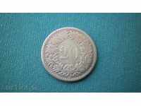 Switzerland 20 Rapen 1850 V Silver Rare (k)