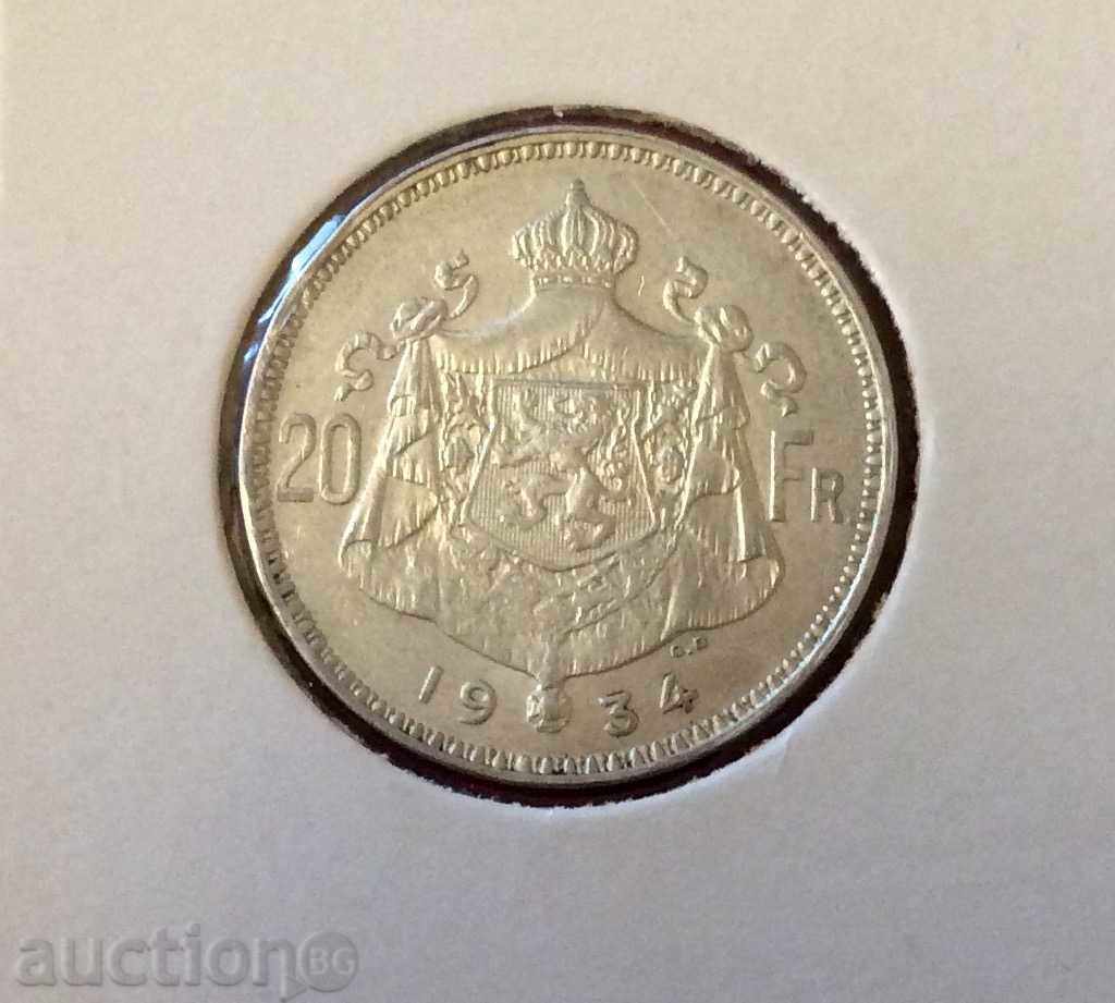 Белгия 20 франка 1934г.
