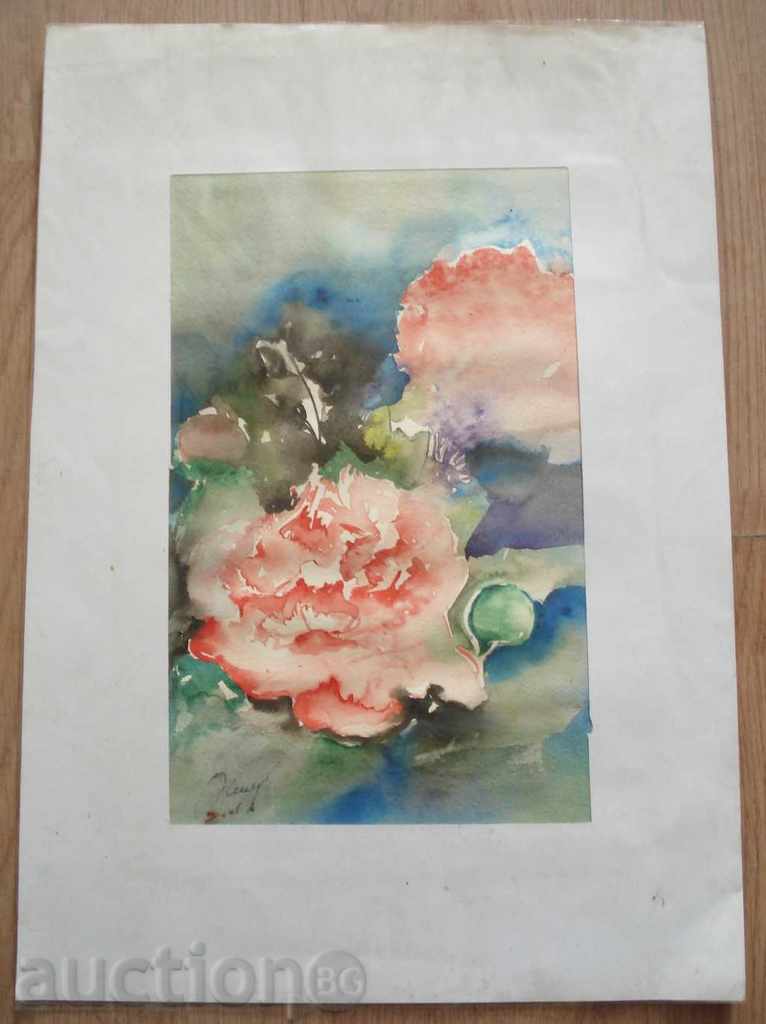 381 Neshev flowers watercolor 2006г. P.50 / 30 cm