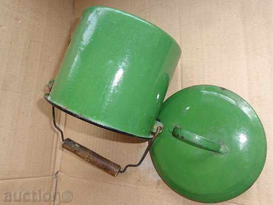 Аукцион Старо емайлирано канче с капак, емайлиран съд, тенджера Аукцион Старо емайлирано канче с капак, емайлиран съд, тенджера