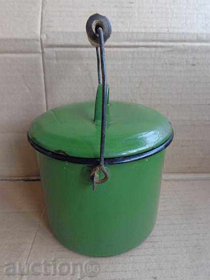 Доставка на Старо емайлирано канче с капак, емайлиран съд, тенджера Доставка на Старо емайлирано канче с капак, емайлиран съд, тенджера