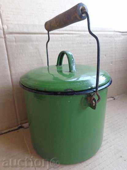 Старо емайлирано канче с капак, емайлиран съд, тенджера - 5 Старо емайлирано канче с капак, емайлиран съд, тенджера - 5