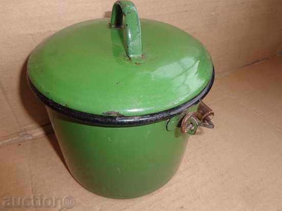 Старо емайлирано канче с капак, емайлиран съд, тенджера - 7 Старо емайлирано канче с капак, емайлиран съд, тенджера - 7