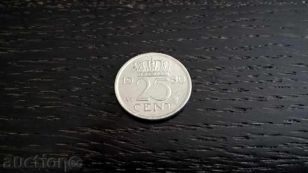 Монета - Холандия - 25 цента | 1980г.