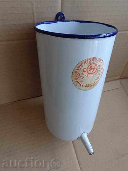 Enameled vessel, enamel jug, earmuffs with label with price 34.00 BGN | € 17.38 Enameled vessel, enamel jug, earmuffs with label with price 34.00 BGN | € 17.38