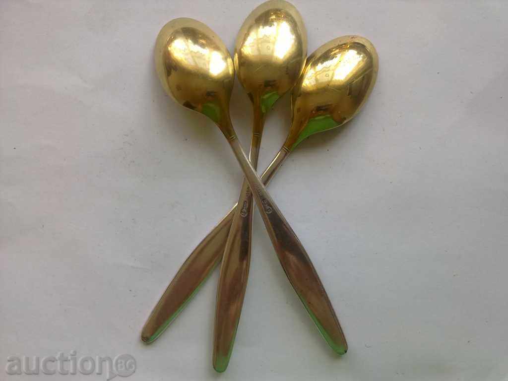 3 pcs of gold - silver, teaspoons with price 15.00 BGN | € 7.67 3 pcs of gold - silver, teaspoons with price 15.00 BGN | € 7.67