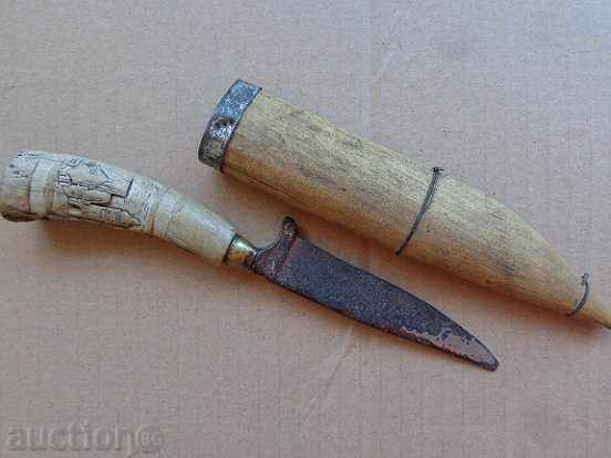 Παλιά μαχαίρι με θήκη και λαβή από γλυπτά κέρατο λάμα - 6