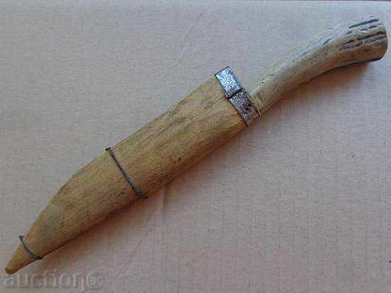 Παλιά μαχαίρι με θήκη και λαβή από γλυπτά κέρατο λάμα - 7