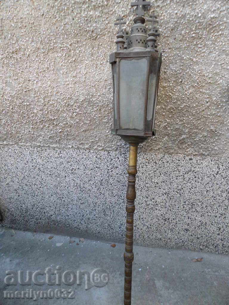 Old bronze lantern lamp with St. George cross