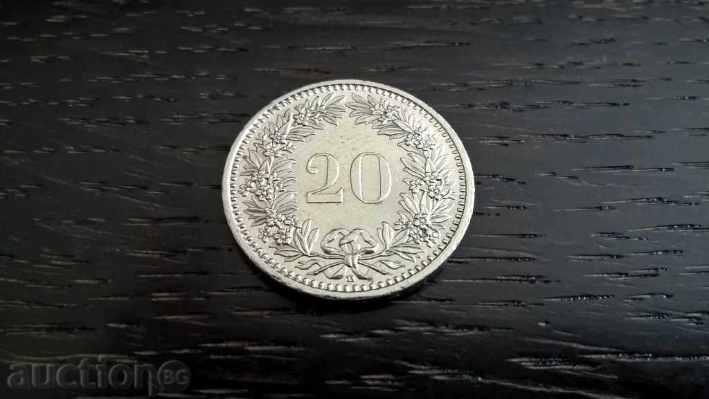 Монета - Швейцария - 20 рапен | 1991г.