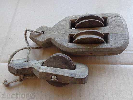 Old wood pulleys, polispast for loom, wooden, primitive with price 39.00 BGN | € 19.94 Old wood pulleys, polispast for loom, wooden, primitive with price 39.00 BGN | € 19.94