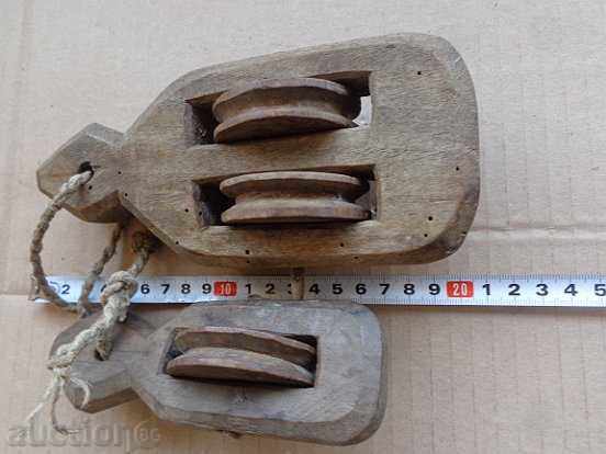 Auction Old wood pulleys, polispast for loom, wooden, primitive Auction Old wood pulleys, polispast for loom, wooden, primitive