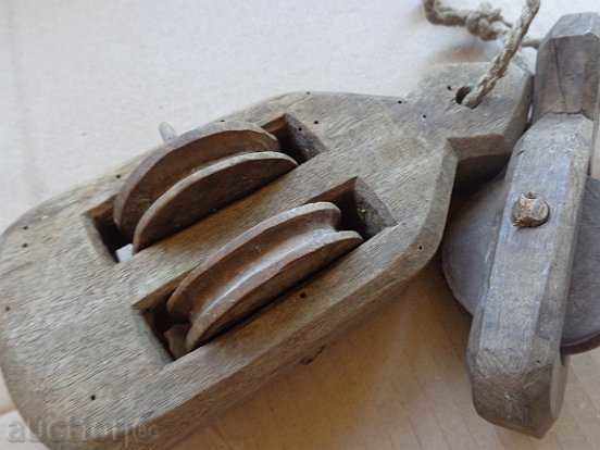 Old wood pulleys, polispast for loom, wooden, primitive - 6 Old wood pulleys, polispast for loom, wooden, primitive - 6