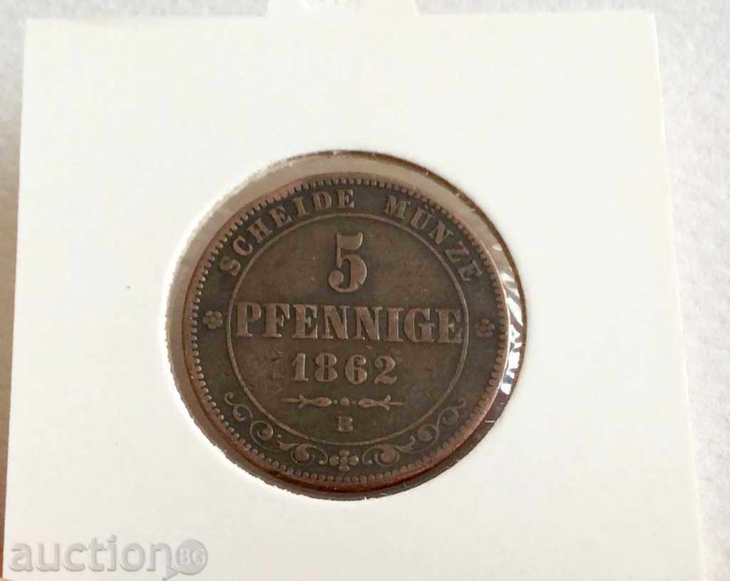 Γερμανία 5 pfennig 1862g.V