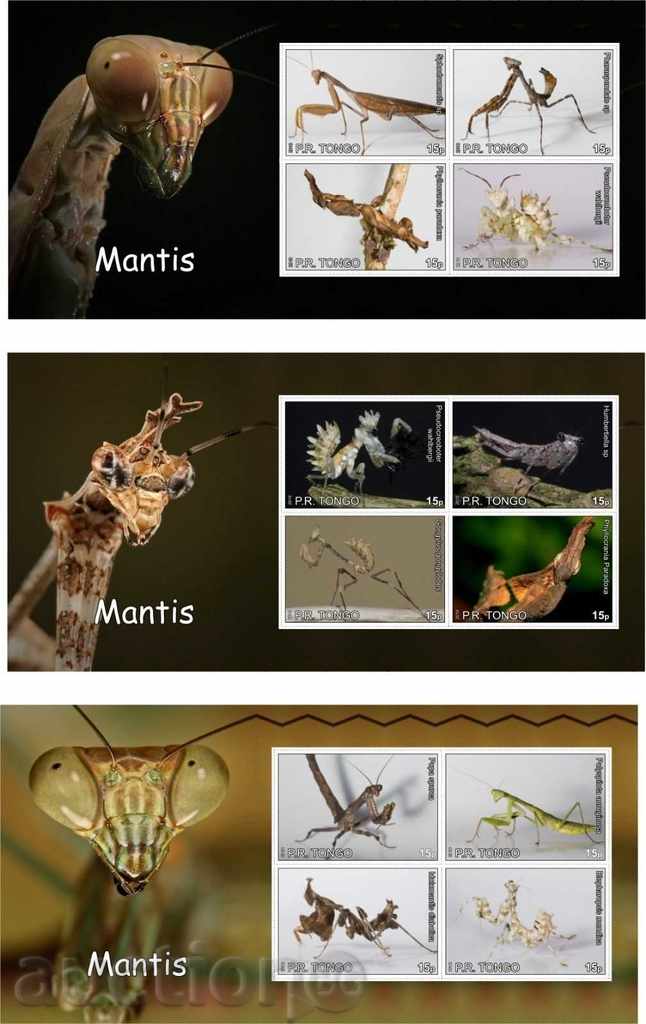 Чист и блокове Фауна Насекоми Богомолки 2010 от Тонго