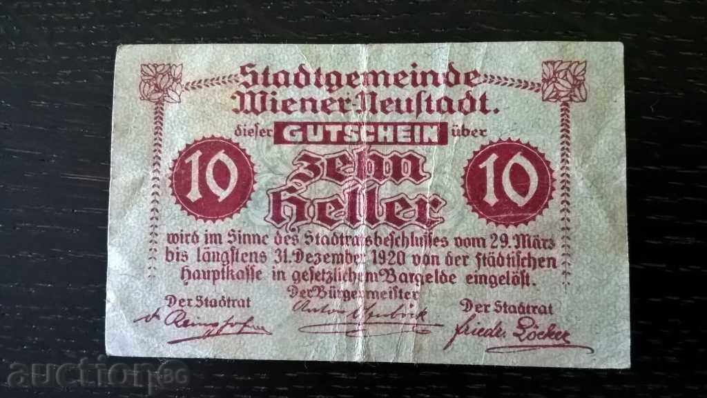 Bancnotă - Austria - 10 helleri | 1920 Bancnotă - Austria - 10 helleri | 1920