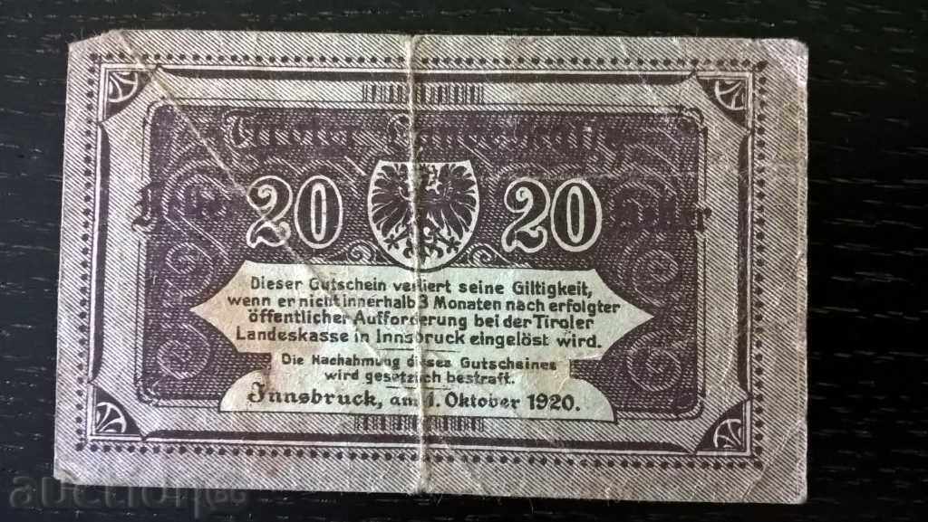 Bancnotă - Austria - 20 helleri | 1920 cu preț € 2.60 | 5.09 BGN