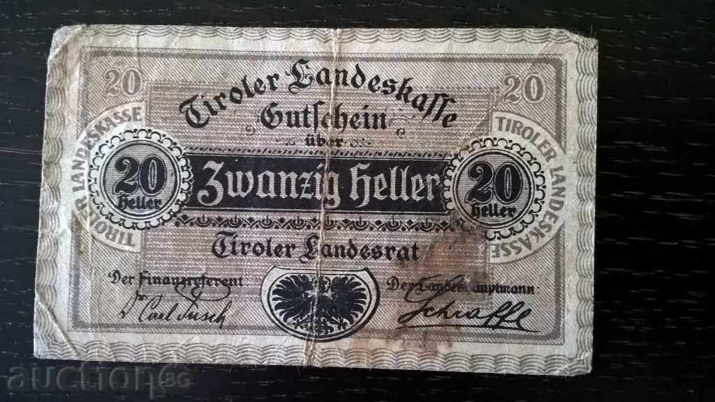 Banknote - Austria - 20 chelators 1920