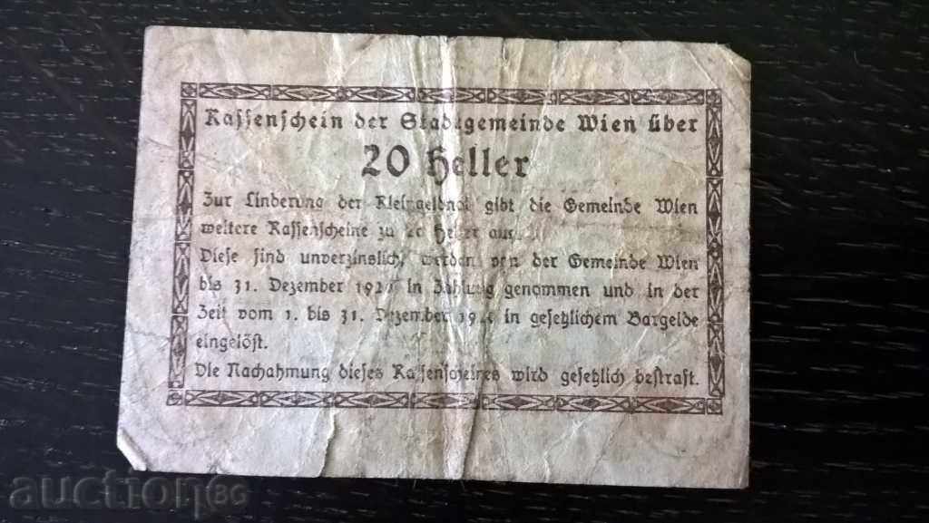 Банкнота - Австрия - 20 хелера | 1920г. с цена € 2.70 | 5.28 лв.