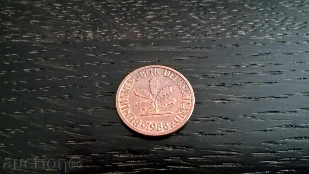 Coin - Germany - 1 pfennig 1988; F series with price 0.65 BGN | € 0.33 Coin - Germany - 1 pfennig 1988; F series with price 0.65 BGN | € 0.33