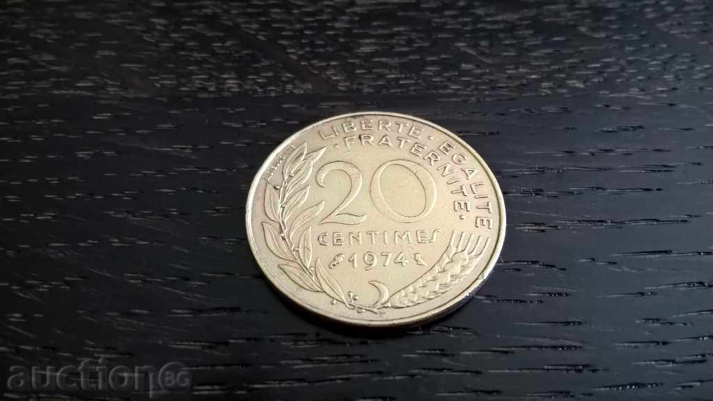 Монета - Франция - 20 сантима | 1974г.