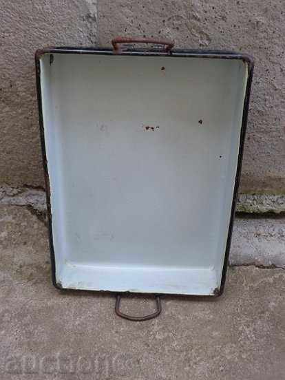 Old enamelled tray, enamel bowl, pan, tray with price 65.00 BGN | € 33.23