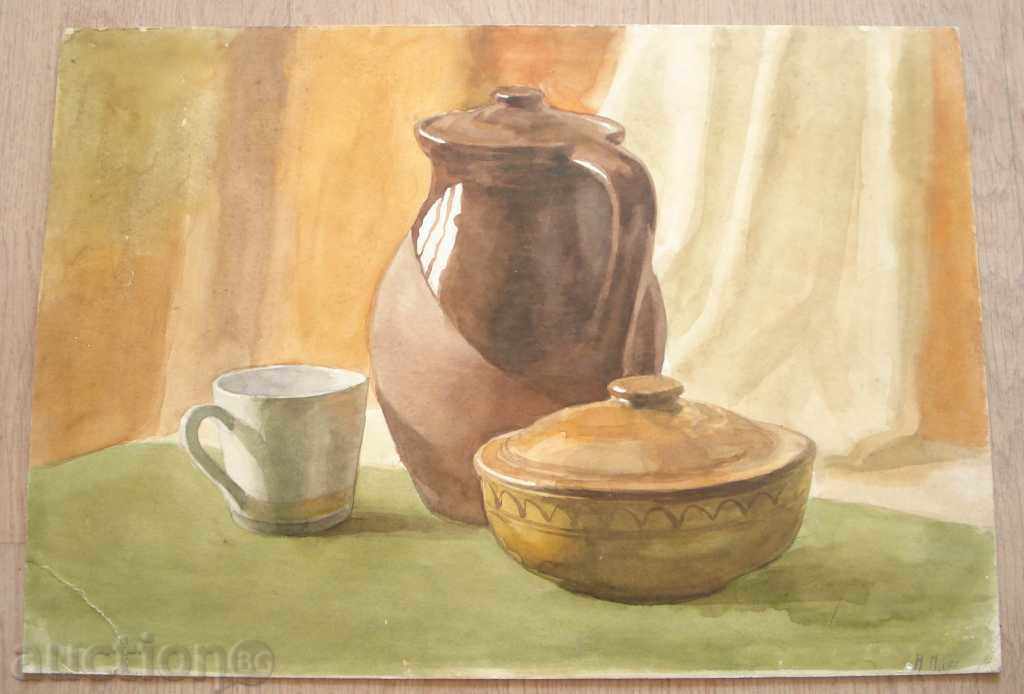 714 N.Pirg. natrmort με δοχεία ακουαρέλα R.49 / 34 εκατοστά