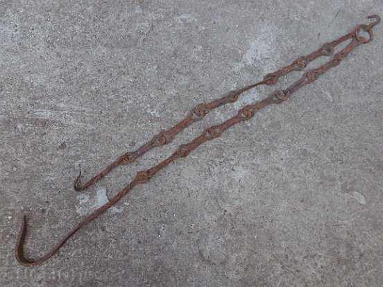 Δημοπρασία Παλιά αλυσίδα από σφυρήλατο σίδερο με γάντζο, αλυσίδα με γάντζο εστίας