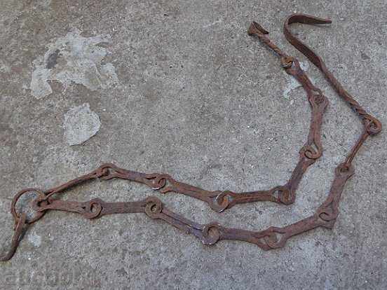 Παράδοση Παλιά αλυσίδα από σφυρήλατο σίδερο με γάντζο, αλυσίδα με γάντζο εστίας