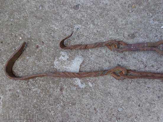 Παλιά αλυσίδα από σφυρήλατο σίδερο με γάντζο, αλυσίδα με γάντζο εστίας - 6