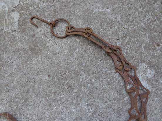 Παλιά αλυσίδα από σφυρήλατο σίδερο με γάντζο, αλυσίδα με γάντζο εστίας - 7