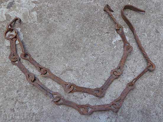 Old wrought iron chain with hook, hearth chain hook chain