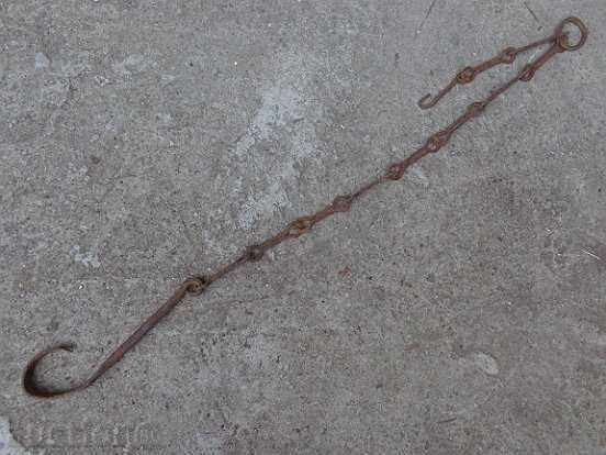 Auction Old forged chain with hook, hearth for hearth chain hook Auction Old forged chain with hook, hearth for hearth chain hook