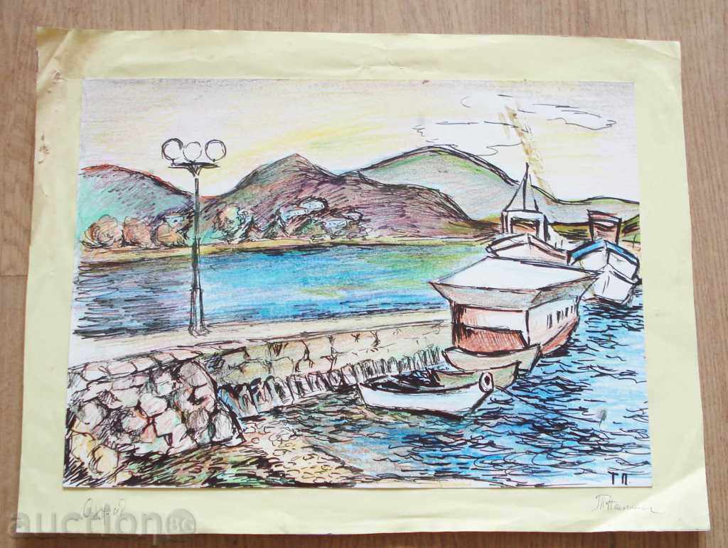 749 Tamara Paspaleeva Ohrid harbor signed P.35 / 27cm