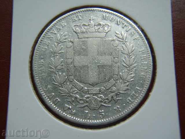 5 Lire 1852 Italia (Sardinia) - VF+