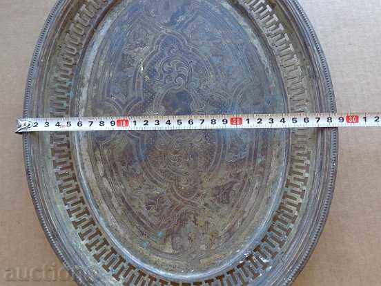 Auction Old brass brass tray with silvering, tray, service Auction Old brass brass tray with silvering, tray, service