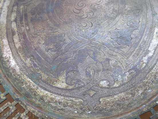 Old brass brass tray with silvering, tray, service - 5 Old brass brass tray with silvering, tray, service - 5