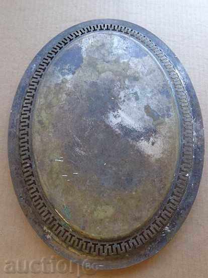 Old brass brass tray with silvering, tray, service - 6 Old brass brass tray with silvering, tray, service - 6