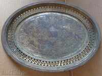 Old brass brass tray with silvering, tray, service
