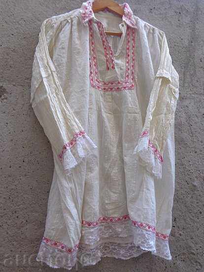 Стара кенарена риза ръчно тъкана везана дантела коприна носи