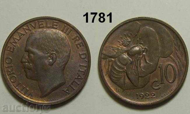 Italia 10 tsentesimi 1922 AU / UNC mare monedă