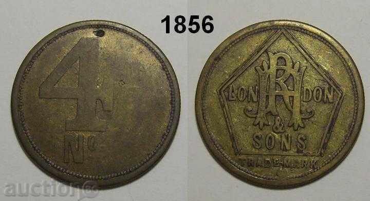 R A & Sons London Trade Mark 4 d token рядък жетон