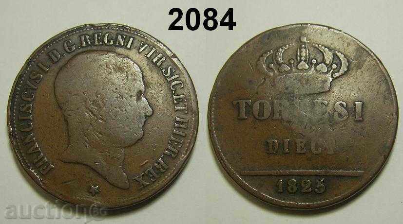 Неапол 10 Tornesi 1825 Dieci Италия рядка монета