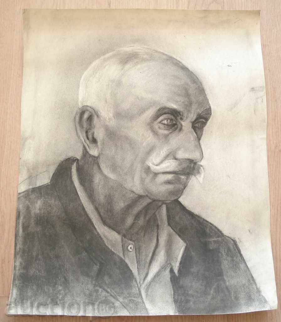 834 Βασίλ Ζαχάριεφ πορτρέτο του ηλικιωμένος άνδρας ξυλάνθρακα R.49 / 39 εκατοστά
