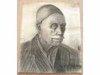835 Васил Захариев портрет на Възрастен мъж въглен Подписан