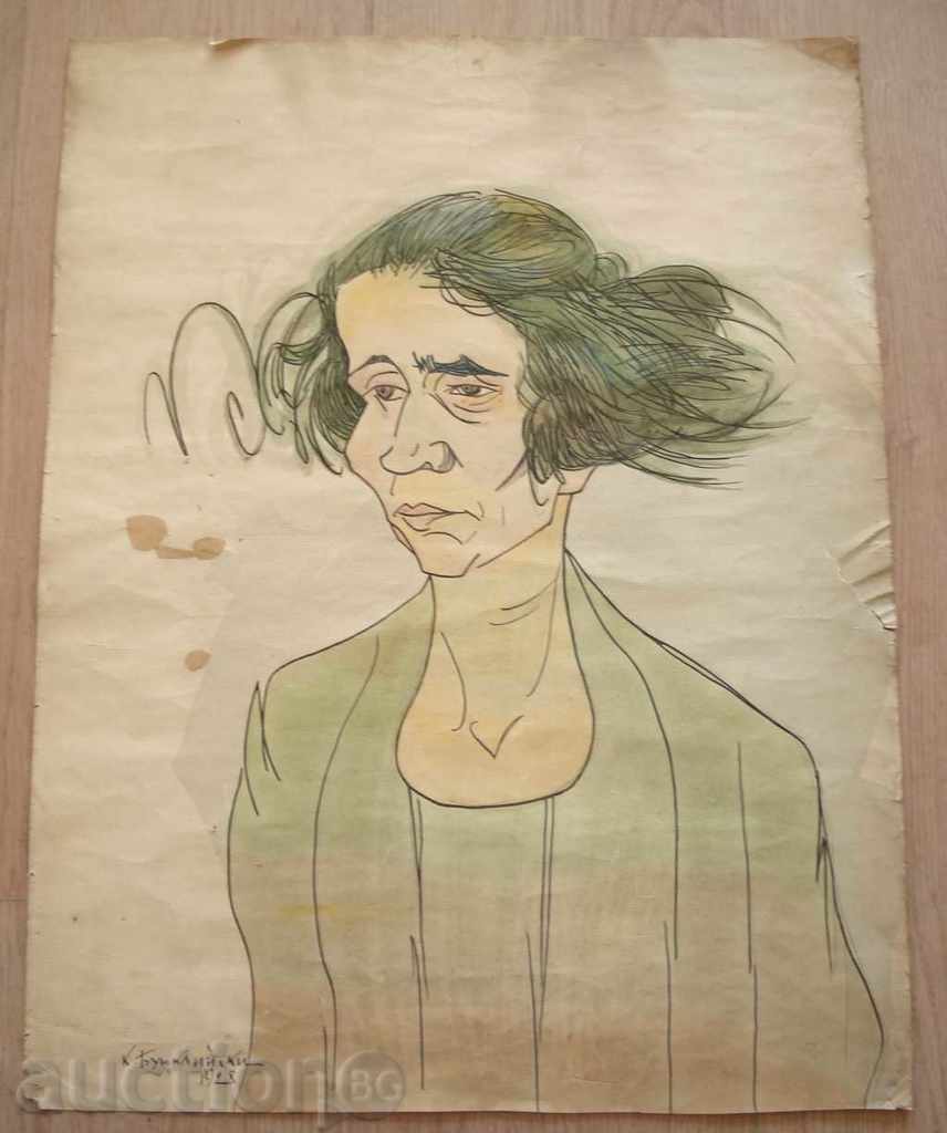 836 Desen animat Kiril Buyukli Portret feminin 1928. Semnat