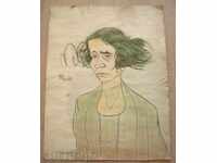 836 Кирил Буюклийски шарж Женски портрет 1928г. Подписан