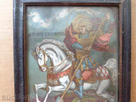 Delivery of Home icon, Renaissance lithography, St. George, cross Delivery of Home icon, Renaissance lithography, St. George, cross